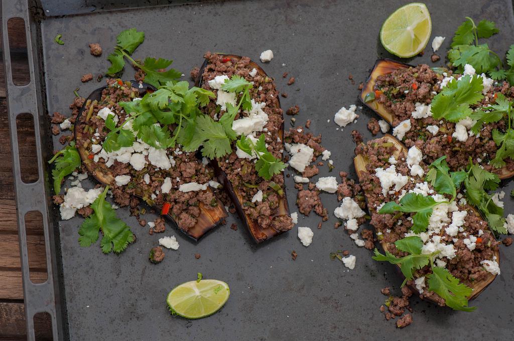 Mexican Roast Eggplant with Green Chorizo