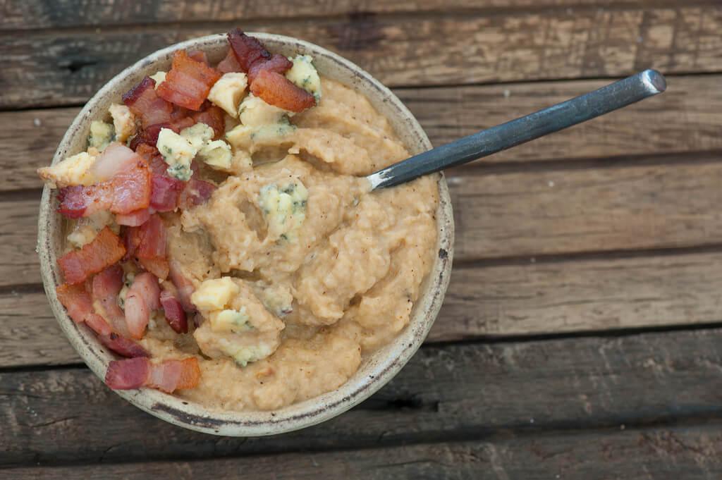 Roast Cauli Soup with Bacon & Blue Cheese