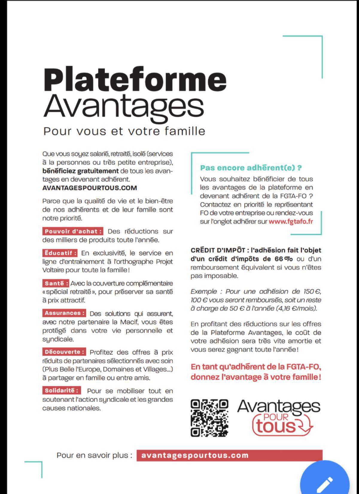 En exclusivité pour nos adhérents(e)s: AVANTAGESPOURTOUS.COM
