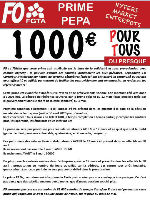 Prime Exceptionnel Pouvoir d'Achat chez Carrefour :1000€ Prime Exceptionnel Pouvoir d'Achat chez Carrefour :1000€