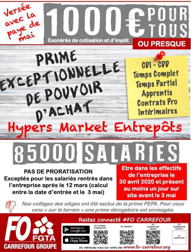 Prime Exceptionnel Pouvoir d'Achat chez Carrefour :1000€ Prime Exceptionnel Pouvoir d'Achat chez Carrefour :1000€