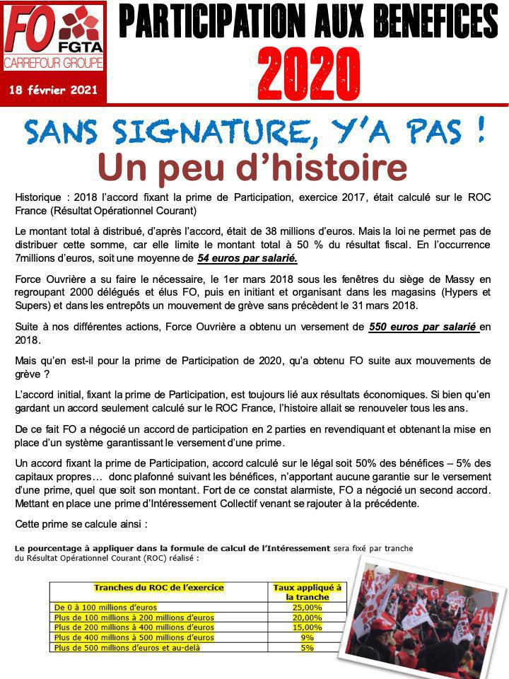 Participation aux bénéfices Groupe Carrefour France