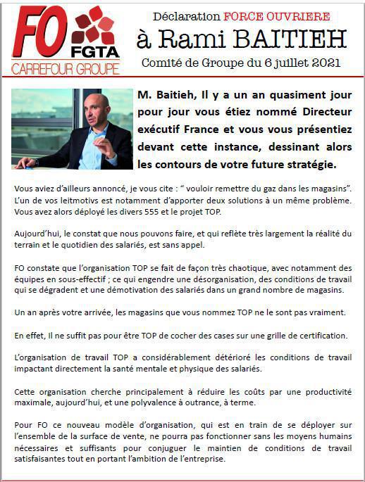 COMITE DE GROUPE : Déclaration à Rami Baitieh 