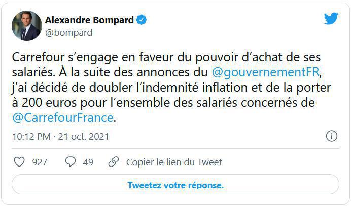 Indemnité inflation de 100 euros : Carrefour annonce doubler le montant pour les salariés concernés Indemnité inflation de 100 euros : Carrefour annonce doubler le montant pour les salariés concernés