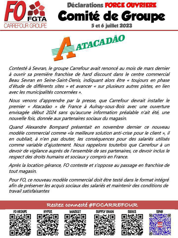Comité de groupe Carrefour : FO en première ligne Comité de groupe Carrefour : FO en première ligne