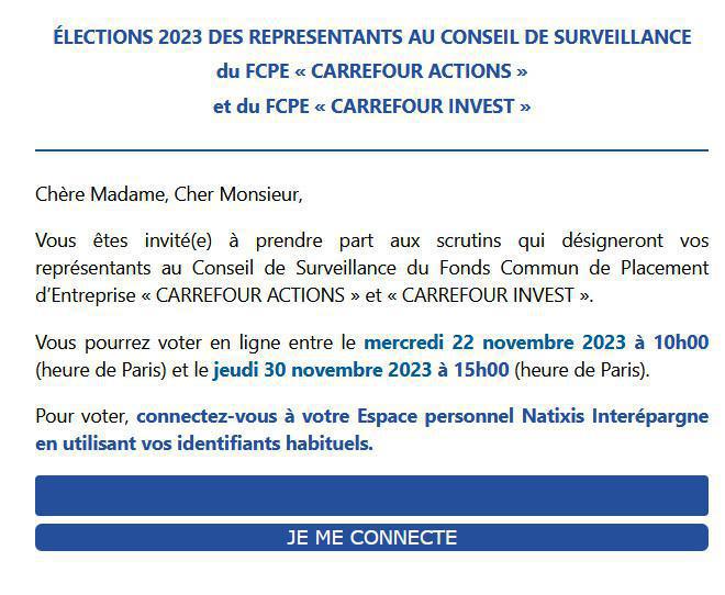 NATIXIS : élections au conseil de surveillance pour "Carrefour Actions" NATIXIS : élections au conseil de surveillance pour "Carrefour Actions"