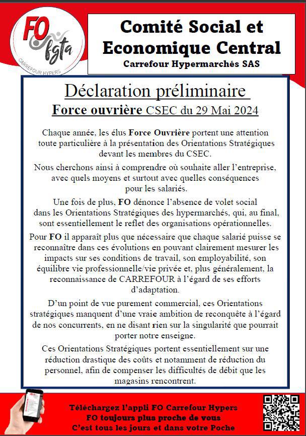 Déclaration CSEC FO du Mois de Mai