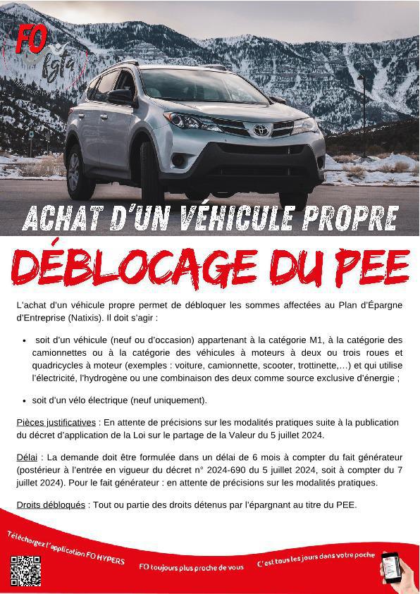 Achat d'un véhicule propre : déblocage du PEE