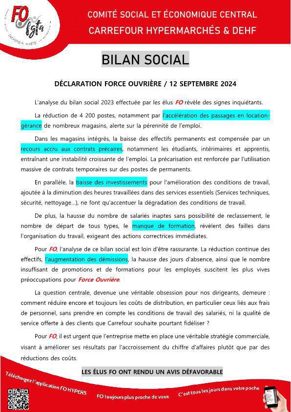 CSEC : déclaration sur le Bilan social CSEC : déclaration sur le Bilan social