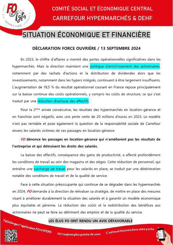 CSEC : déclaration sur la situation économique et financière CSEC : déclaration sur la situation économique et financière