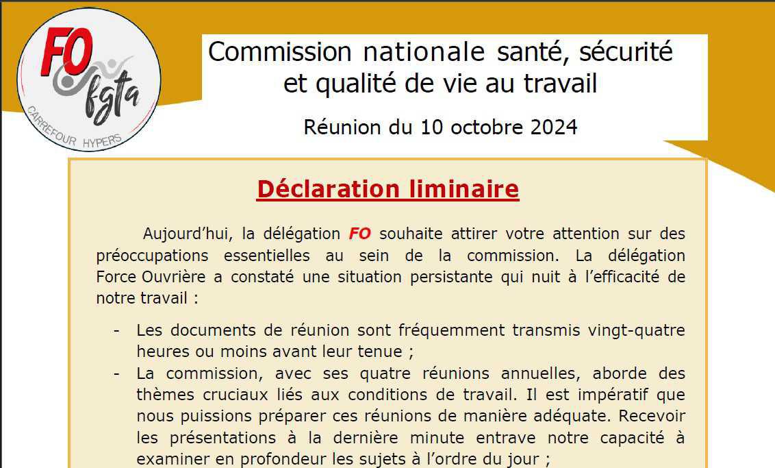 Commission nationale santé, sécurité et qualité de vie au travail - 10 octobre 2024