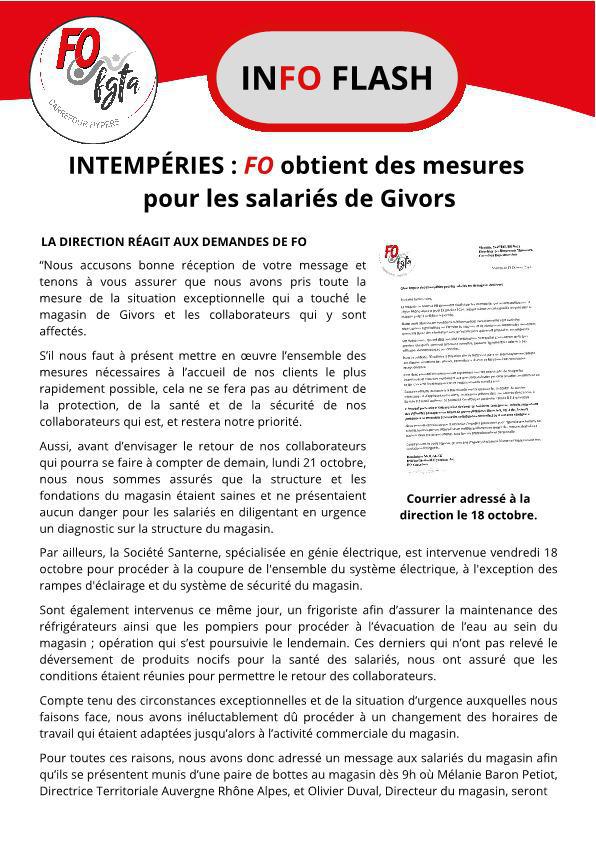 Intempéries : FO obtient des mesures pour les salariés de Givors