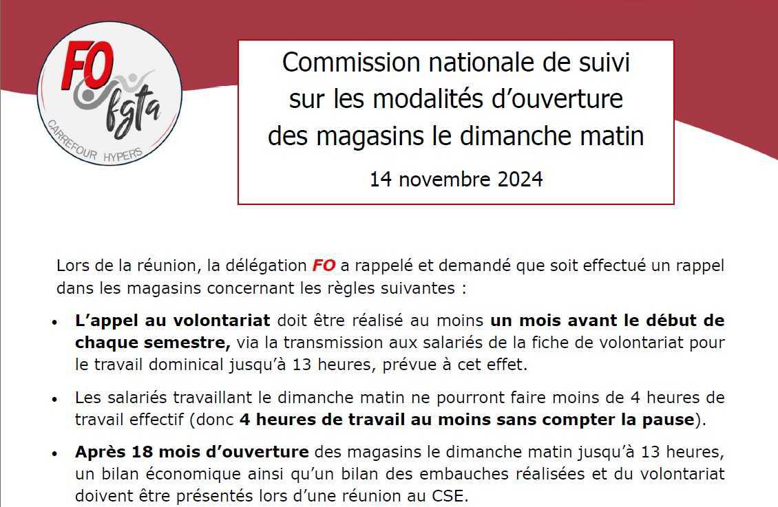 Commission de suivi des dimanches matin - 14 novembre 2024