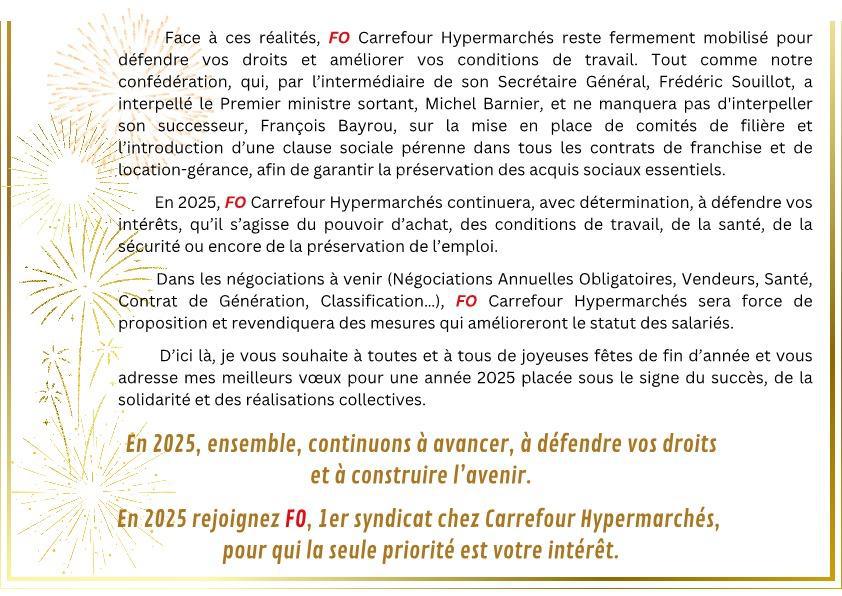 FO Carrefour Hypers vous souhaite ses meilleurs voeux pour l'année 2025