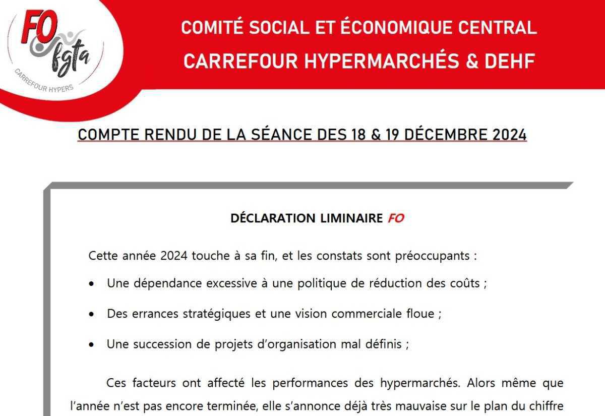 Comité social et économique central - 18 & 19 décembre 2024