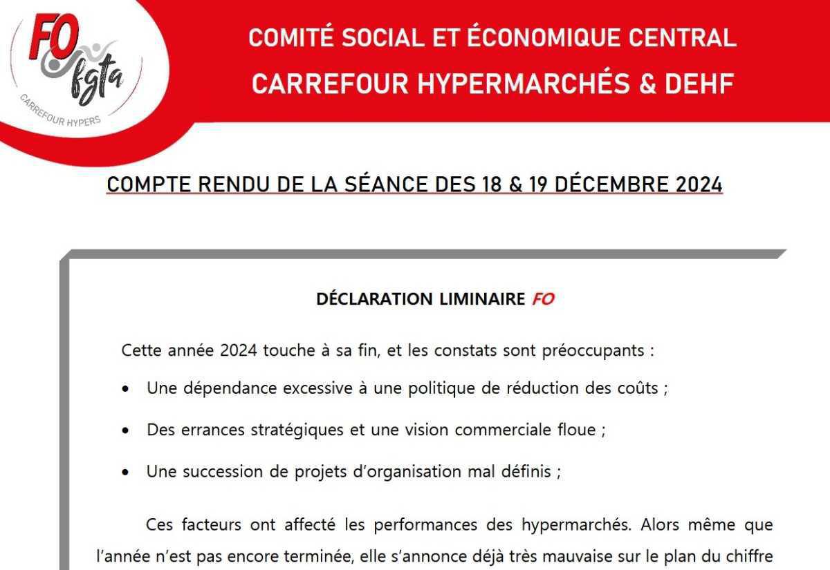 Comité social et économique central - 18 & 19 décembre 2024 Comité social et économique central - 18 & 19 décembre 2024