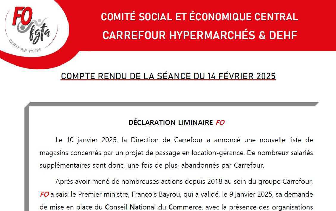 Comité social et économique central - 14 février 2025 Comité social et économique central - 14 février 2025