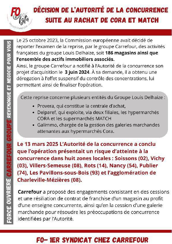 Rachat de Cora et Match : Carrefour doit céder des magasins Rachat de Cora et Match : Carrefour doit céder des magasins