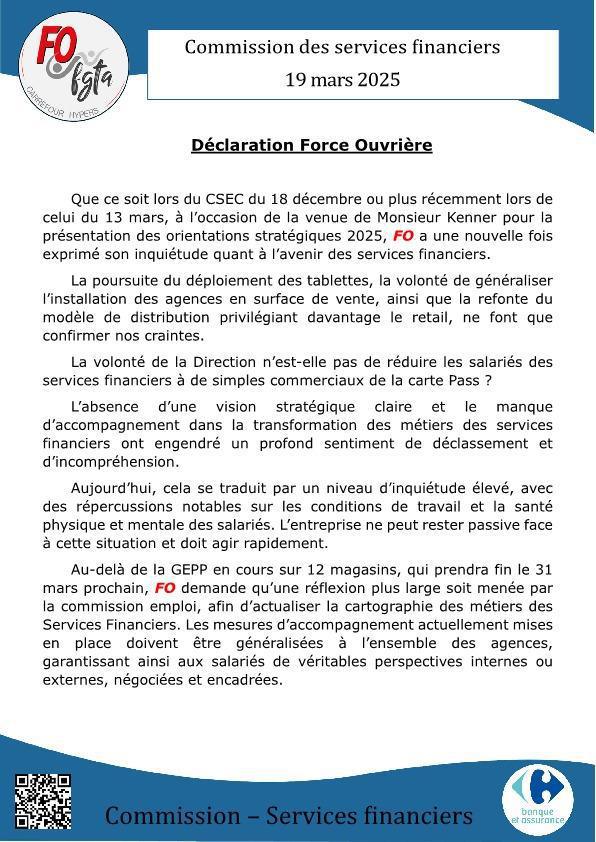 Services financiers : FO demande des mesures d'accompagnement Services financiers : FO demande des mesures d'accompagnement