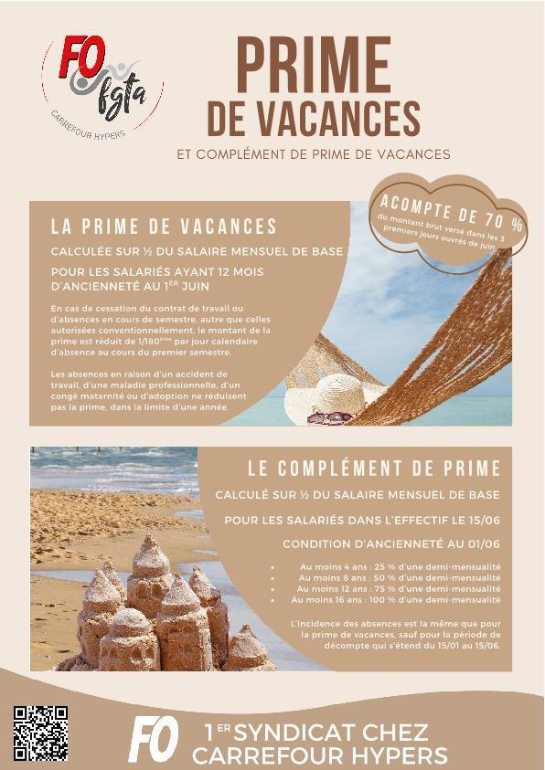 Prime de vacances (et complément) Prime de vacances (et complément)