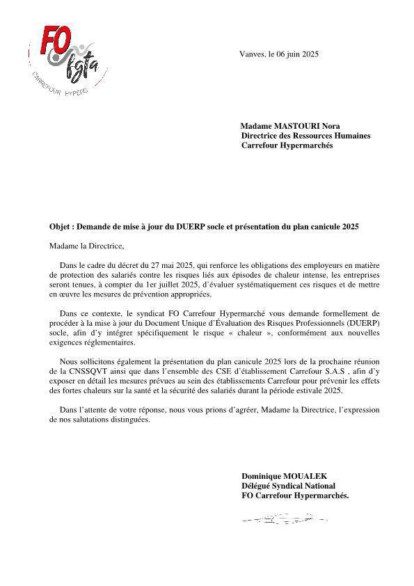 Demande de mise à jour du DUERP
