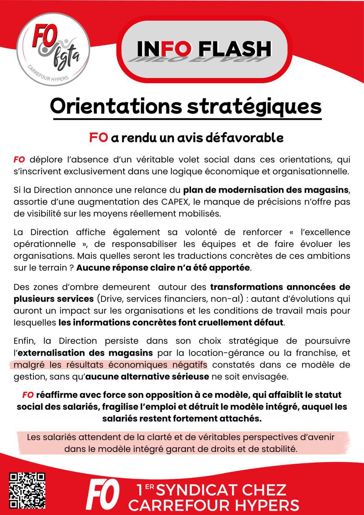 Orientations stratégiques : FO rend un avis défavorable