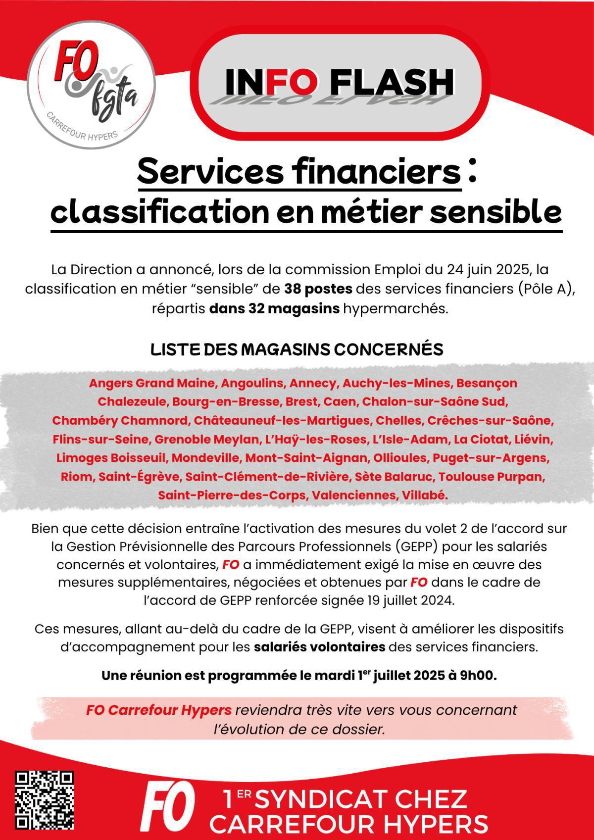 Services financiers : classification en métier sensible