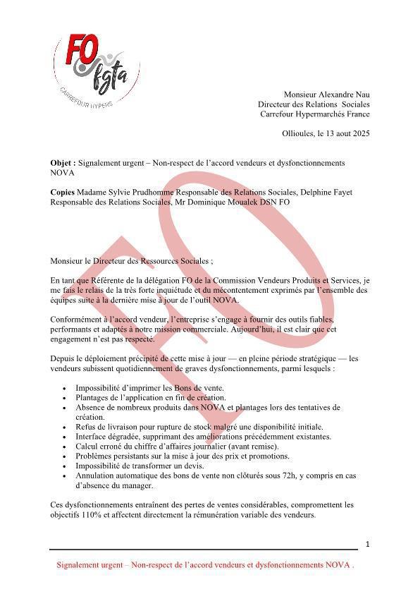 Dysfonctionnement de l'outil NOVA : FO alerte la direction ! Dysfonctionnement de l'outil NOVA : FO alerte la direction !
