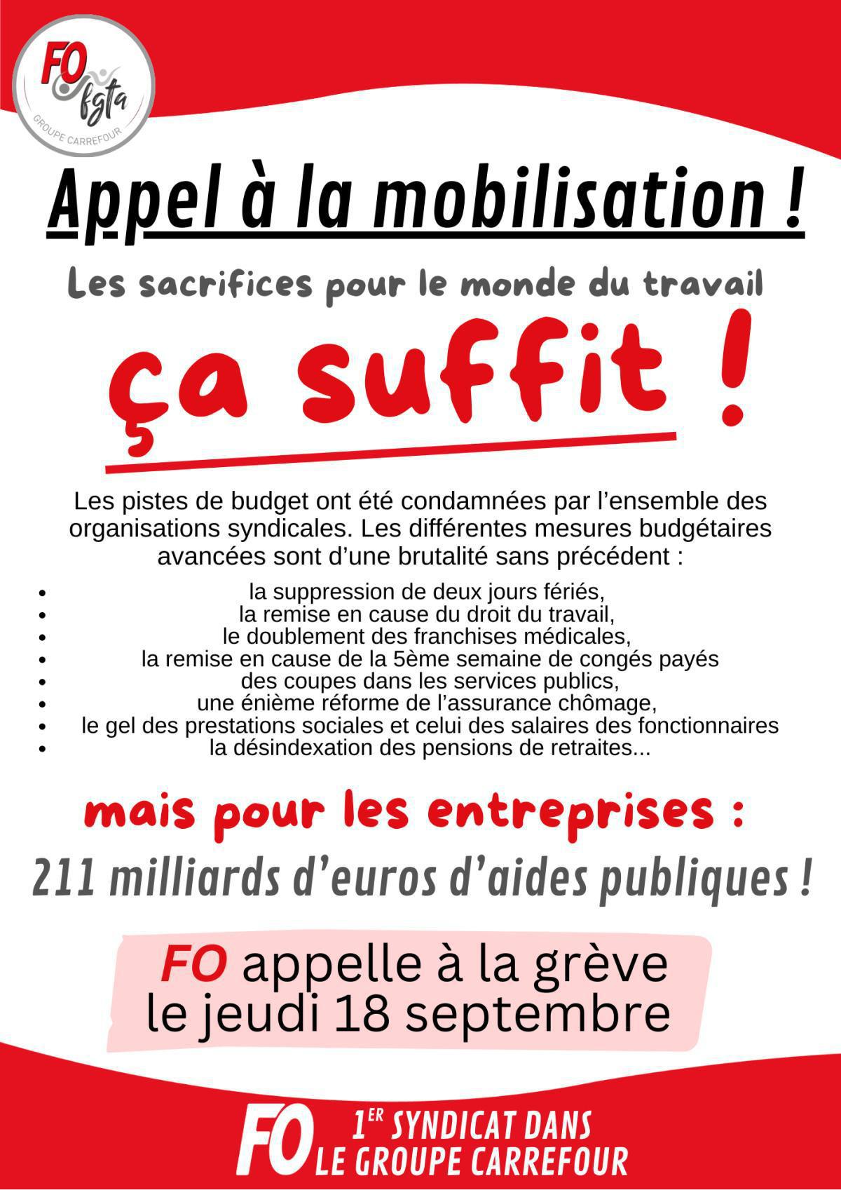 Les sacrifices pour le mondu du travail, ça suffit !