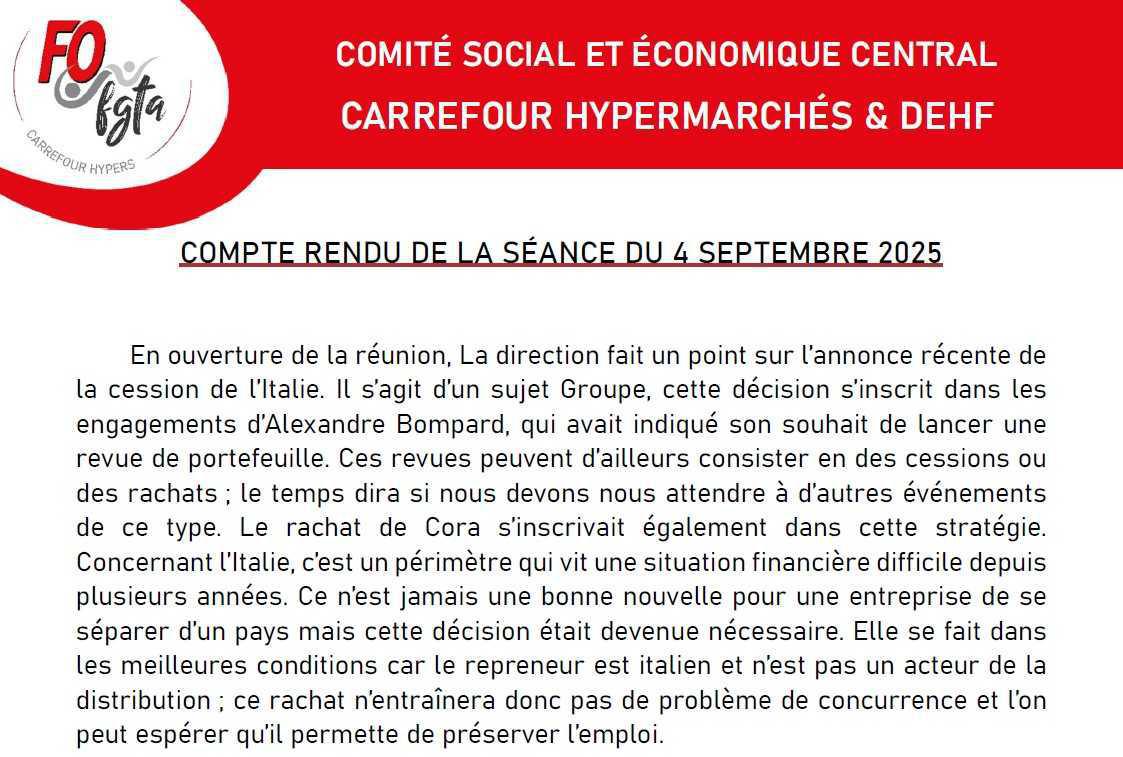 Comité social et économique central - 4 septembre 2025