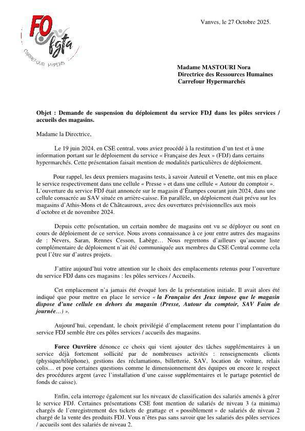 Française des jeux : FO demande la suspension des déploiements