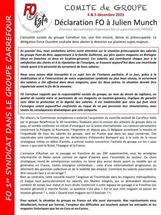 Comité de groupe : déclaration à Julien Munch Comité de groupe : déclaration à Julien Munch