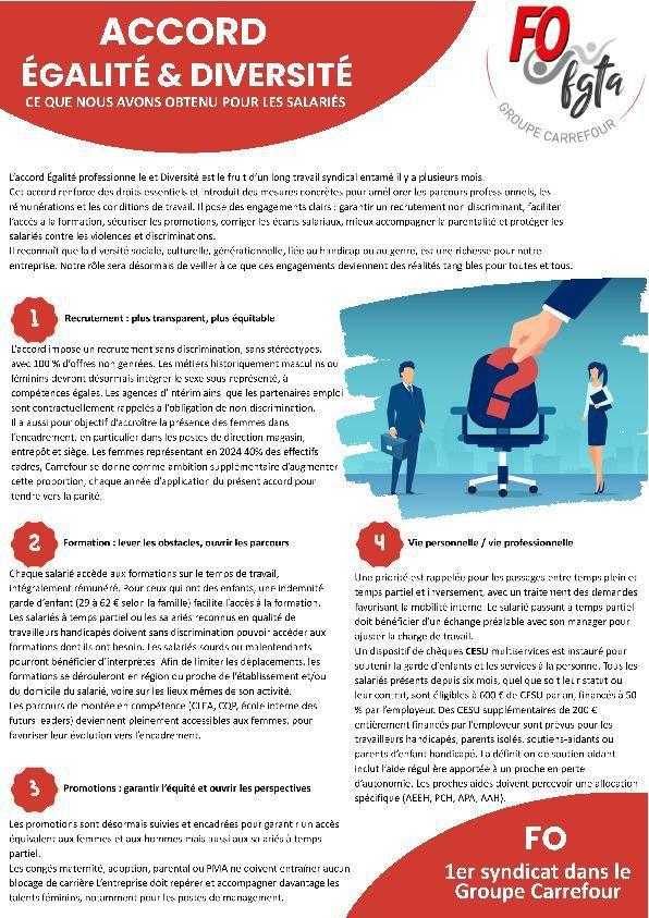 FO signe l'accord égalité F/H et diversité