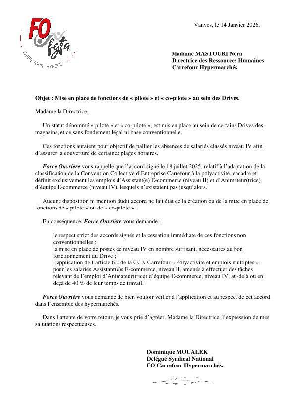 "Pilote" et "copilote" au Drive : des postes sans base légal ! "Pilote" et "copilote" au Drive : des postes sans base légal !