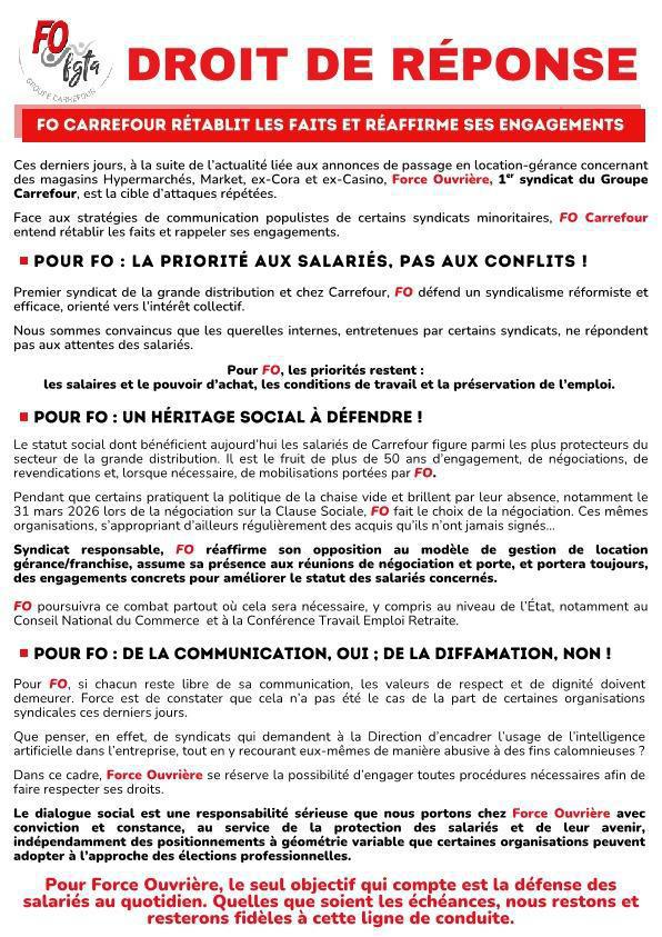 Clause sociale : FO Carrefour rétablit les faits et réaffirme ses engagements Clause sociale : FO Carrefour rétablit les faits et réaffirme ses engagements