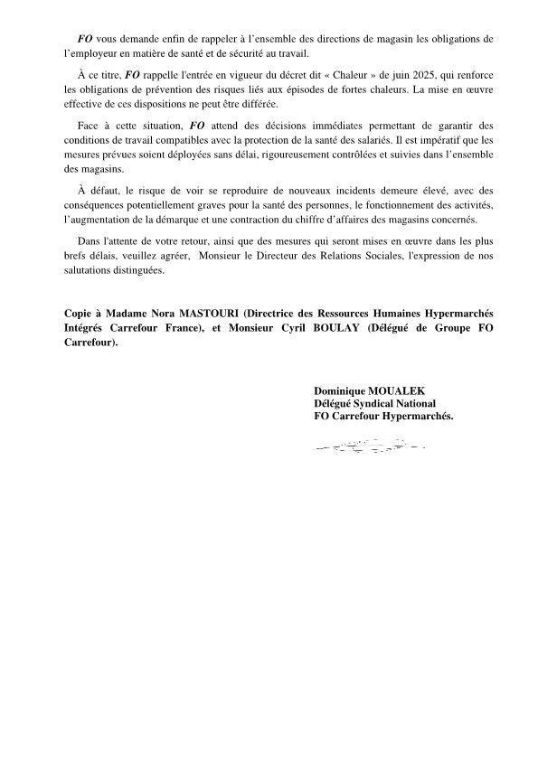 FO alerte la direction sur les conséquences des fortes chaleurs en magasin