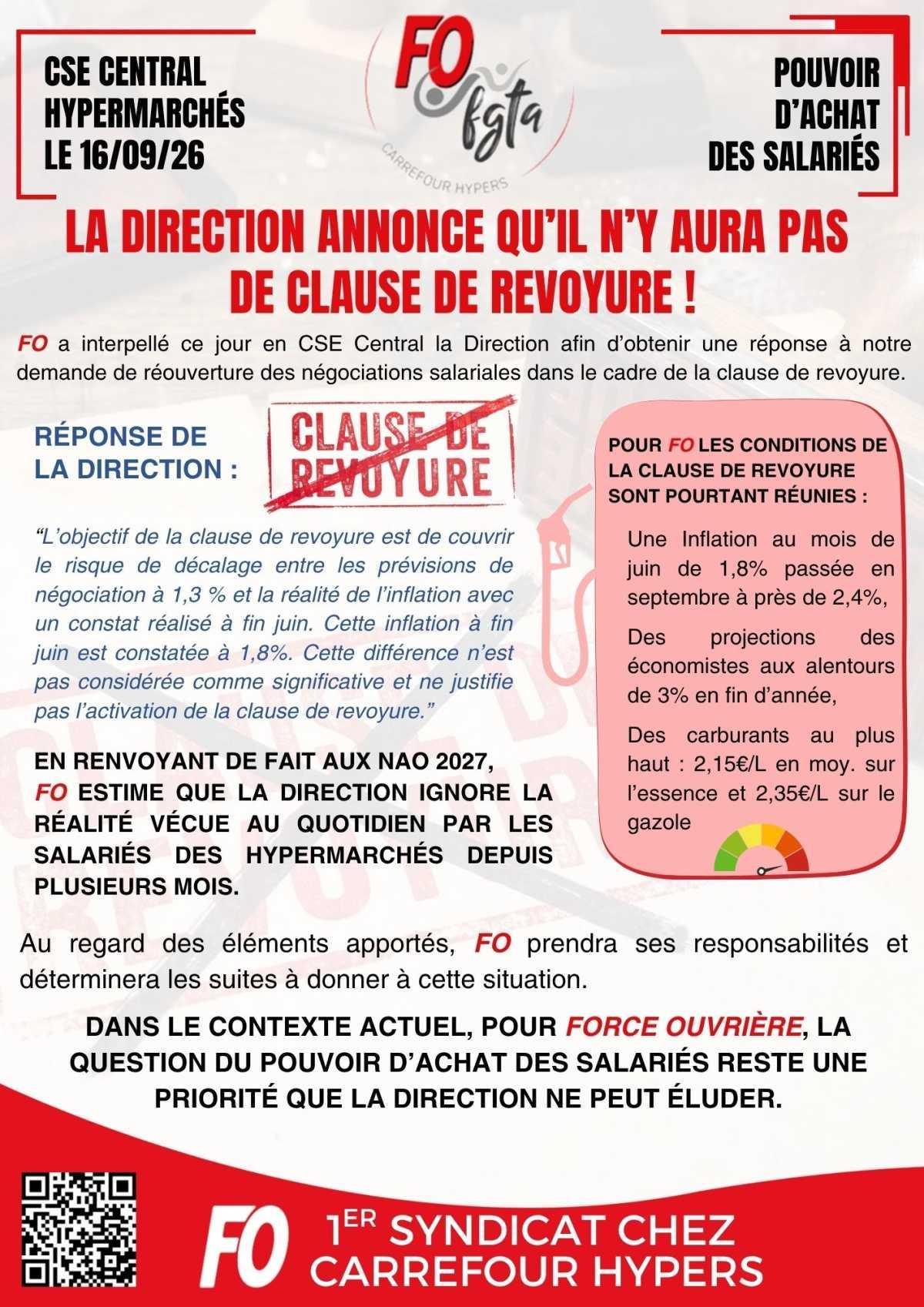 La direction annonce qu'il n'y aura pas de clause de revoyure ! 