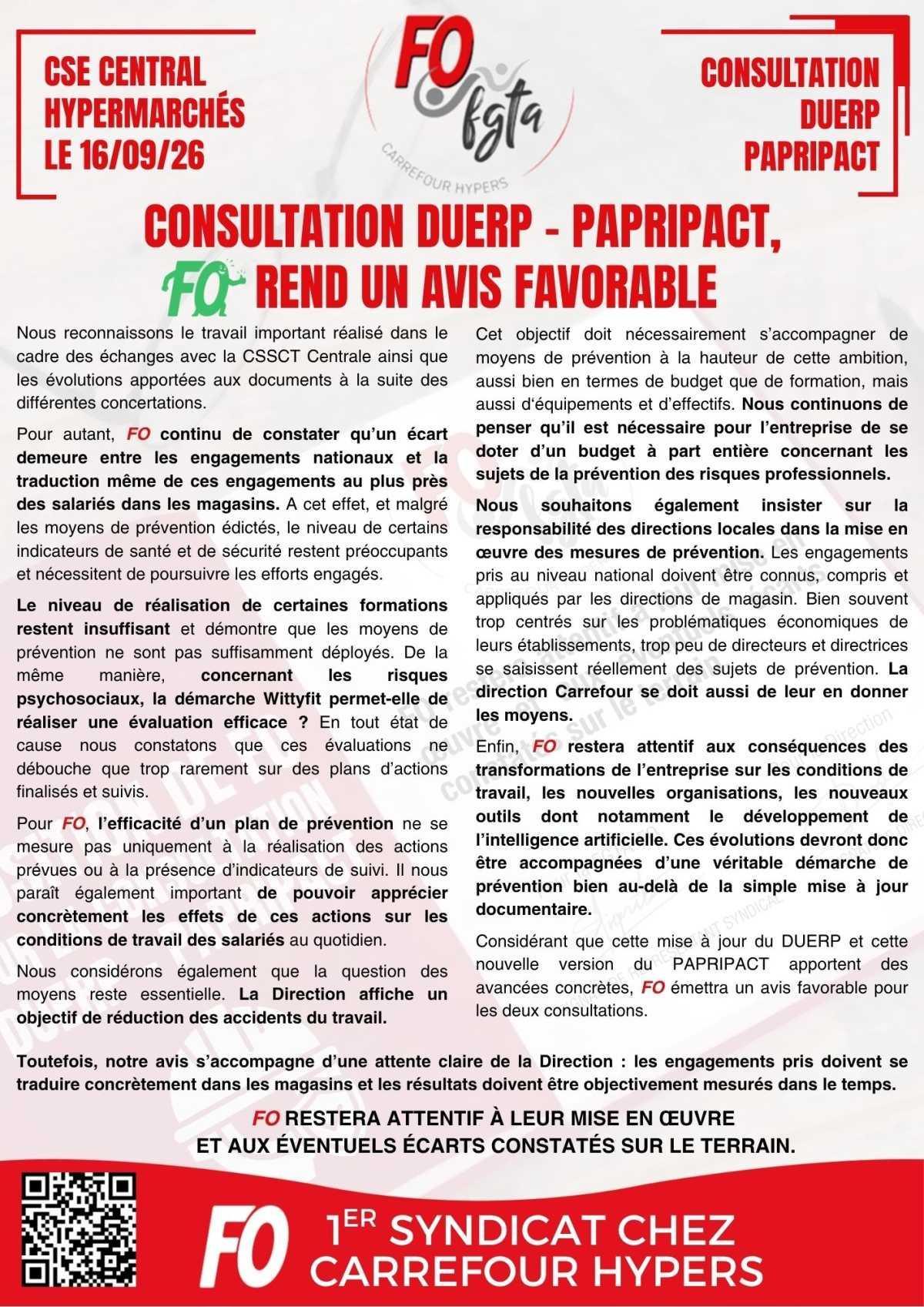 CSEC : Déclaration sur le DUERP et PAPRIPACT