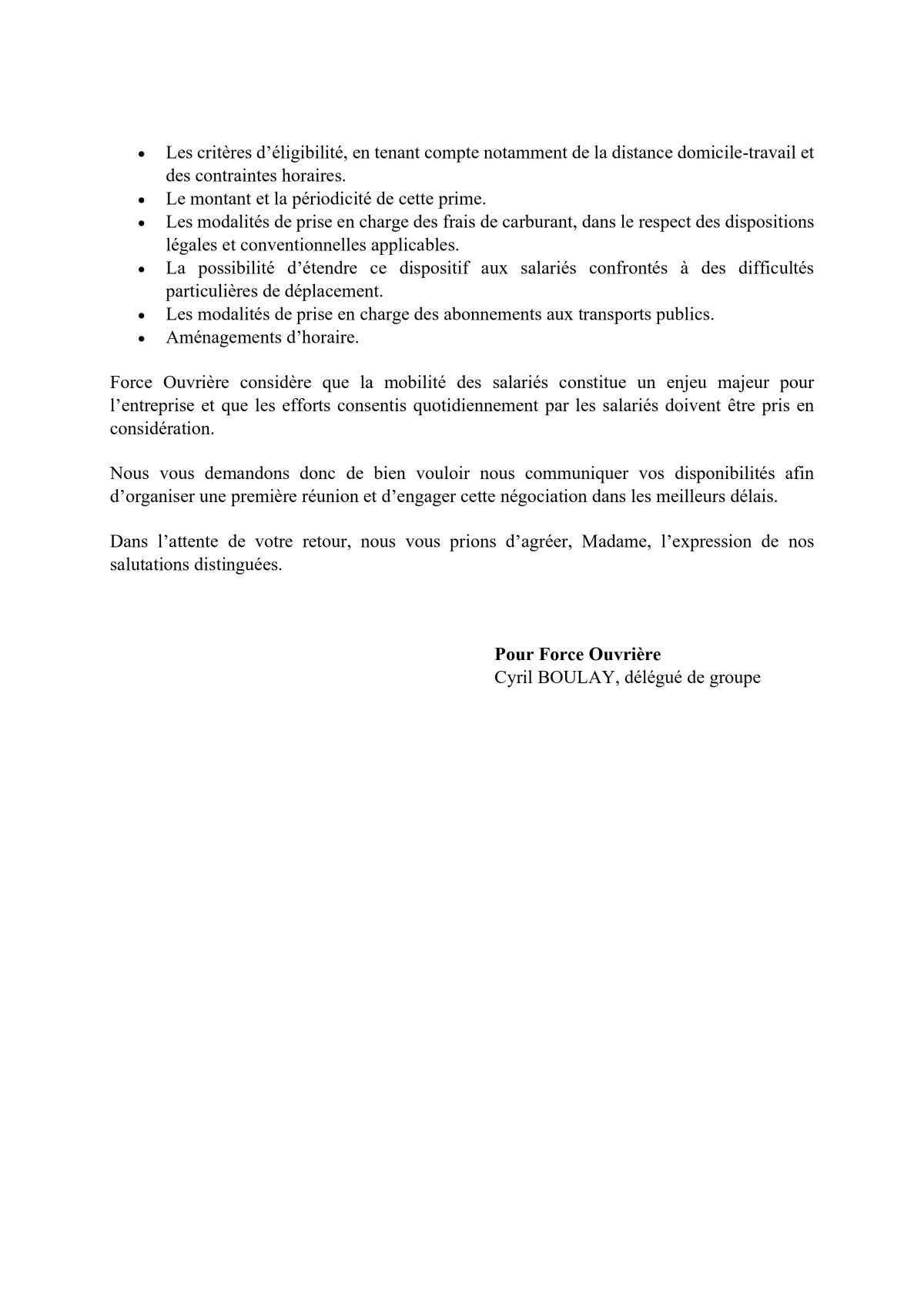 FO demande l’ouverture de négociation sur la mise en place d’une prime carburant