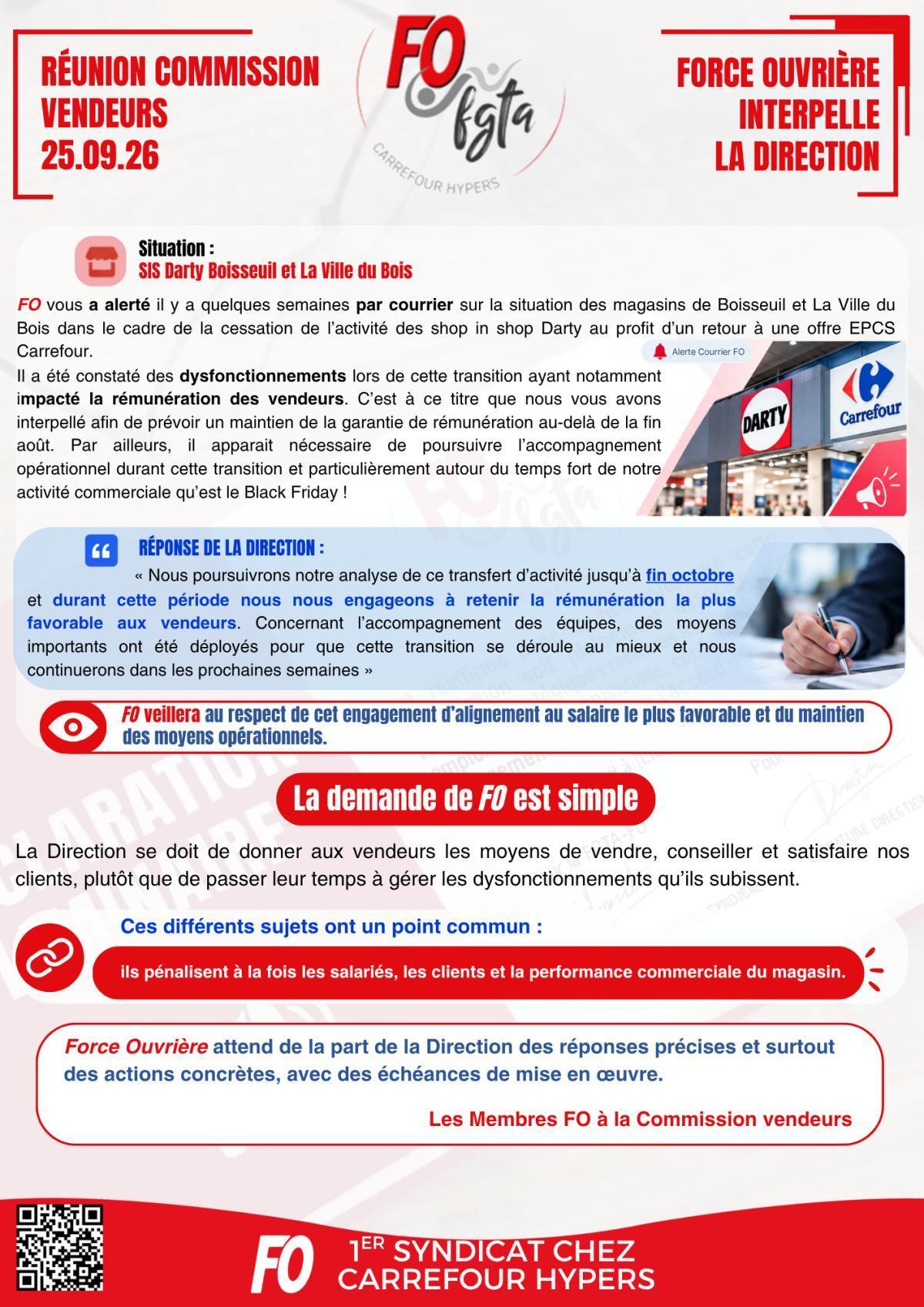 COMMISSION VENDEURS : DÉCLARATION LIMINAIRE 