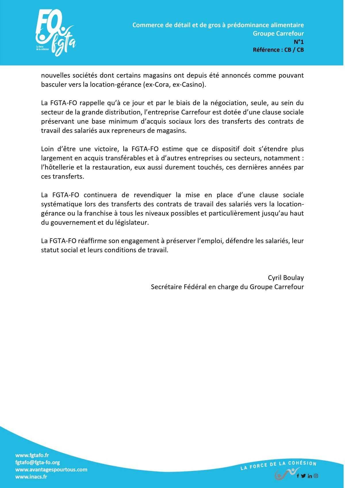 Position fédérale Location-gérance