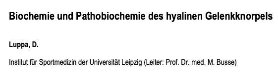 ArthroseJournal: Biochemie und Pathobiochemie d hyalinen Gelenksknorpels (Klinische Sportmedizin/Clinical Sports Medicine-Germany (KCS) 2000, 1: 29-39)