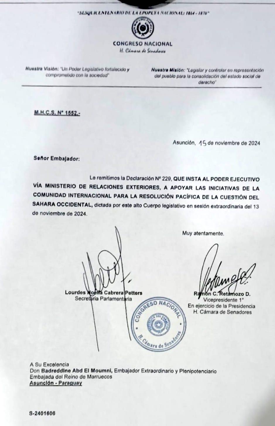 مجلس نواب الباراغواي يجدد دعمه لمغربية الصحراء مجلس نواب الباراغواي يجدد دعمه لمغربية الصحراء