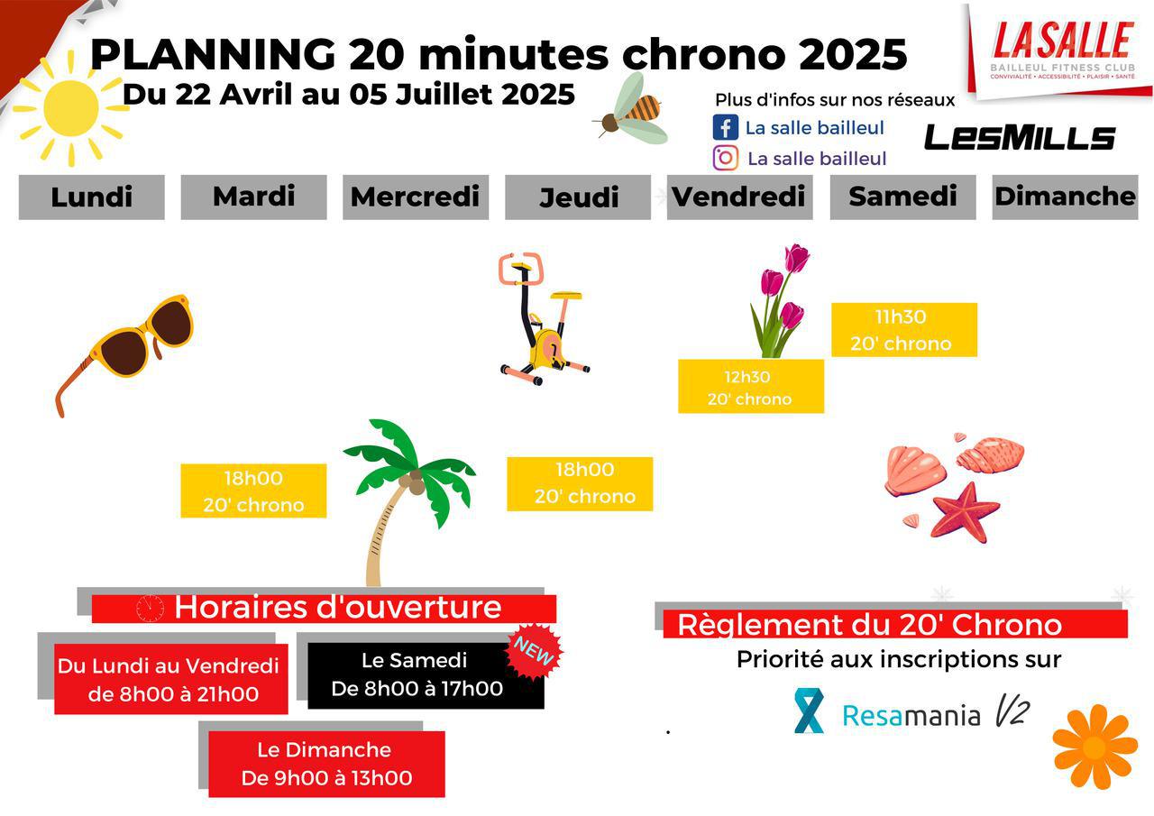 Planning 20' Chrono du 22 Avril au 05 Juillet 2025