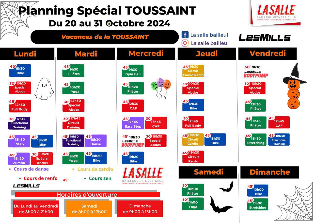 Planning du 20 au 31 Octobre