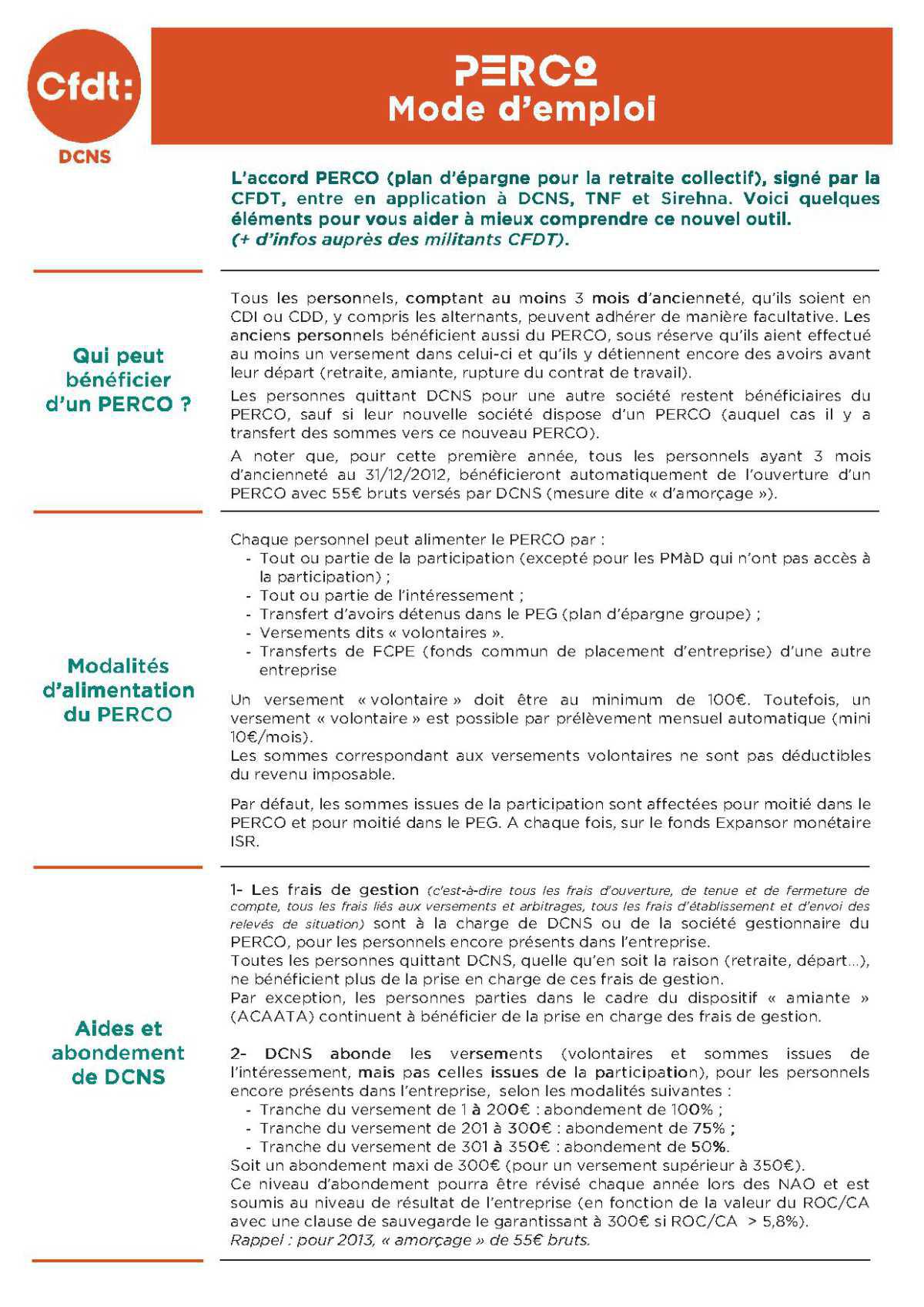 Tract CFDT analyse accord PERCO