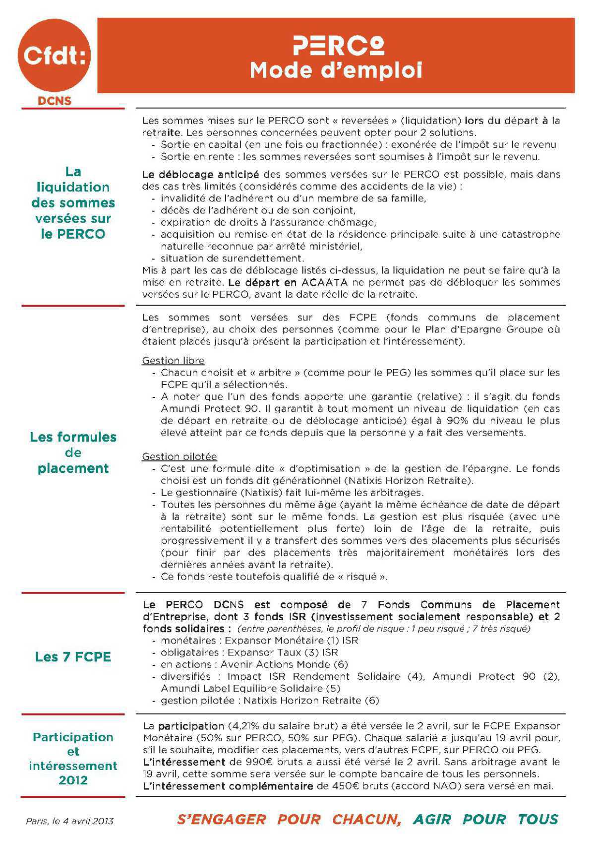 Tract CFDT analyse accord PERCO