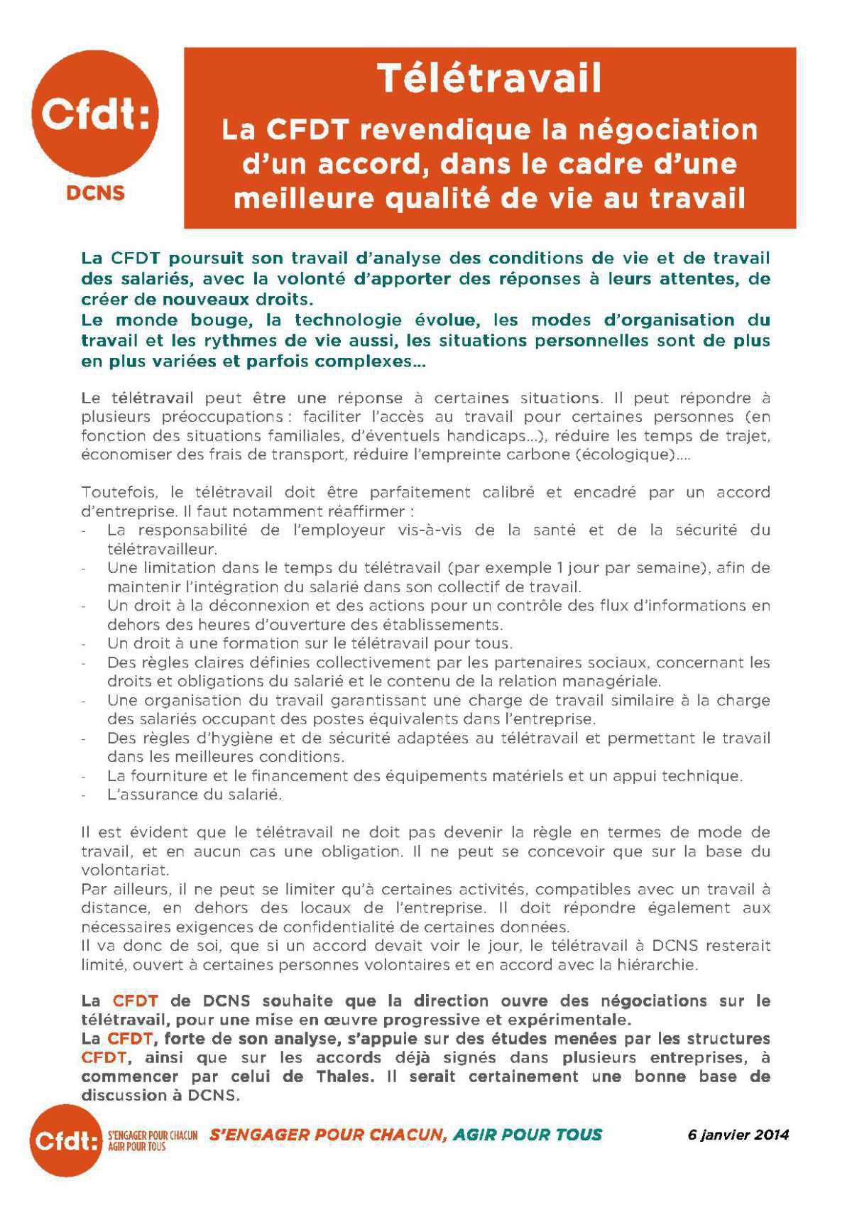 La CFDT revendique un accord Télétravail à Naval Group
