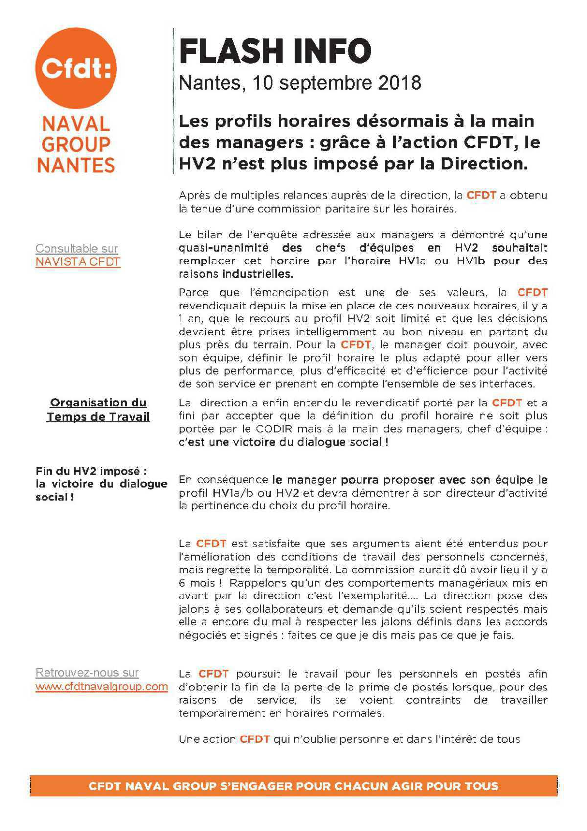 Flash info CFDT sur HV2