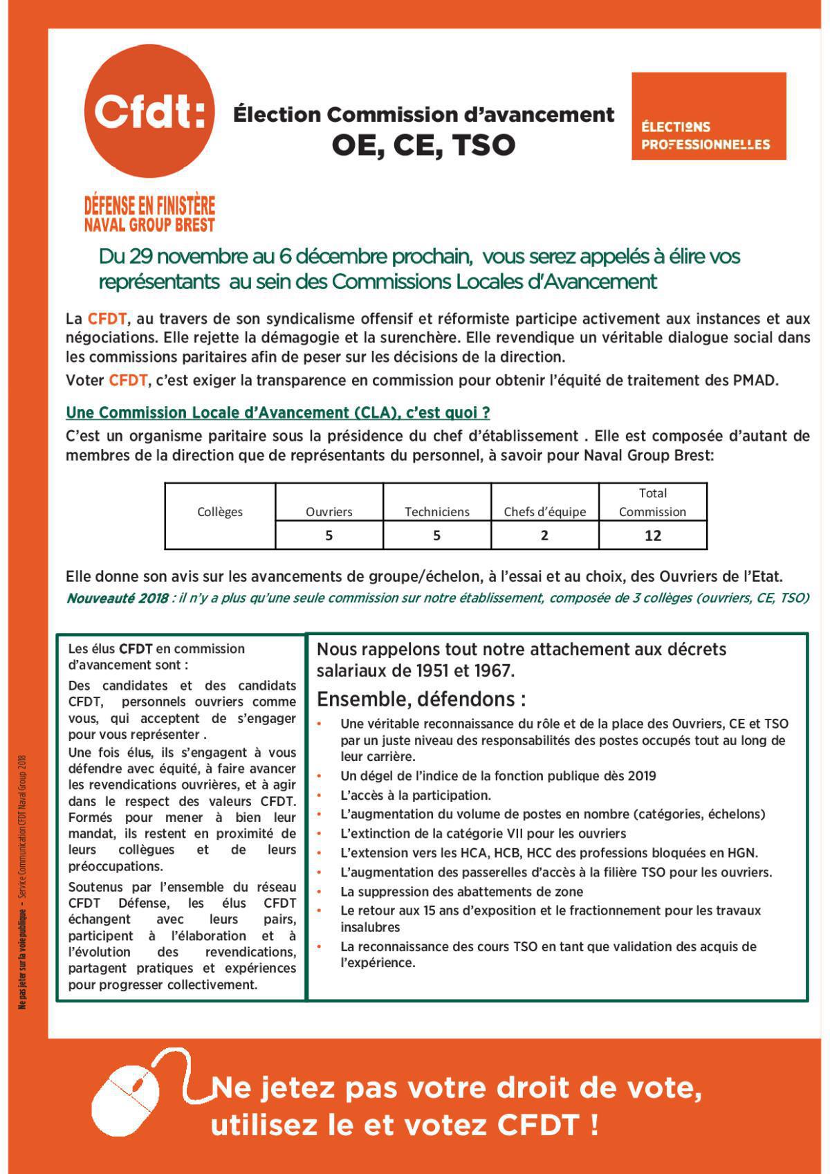 Élection Commission d’avancement OE, CE, TSO